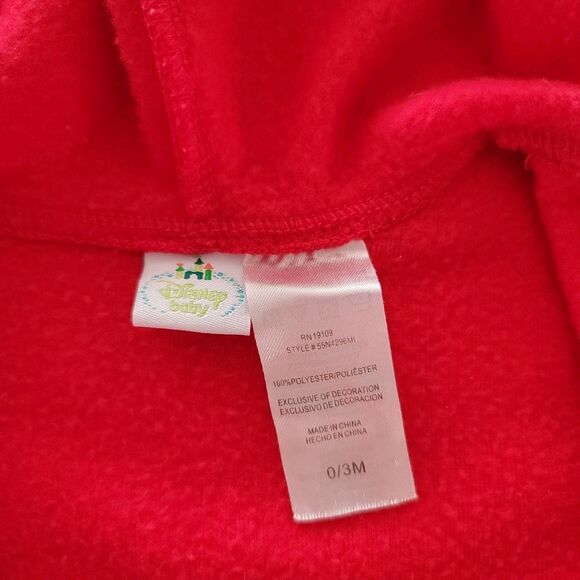 Disney Baby Minnie Mouse 0-3 Months Red Fleece Zippered Hooded Jumpsuit Footed - Picture 4 of 6